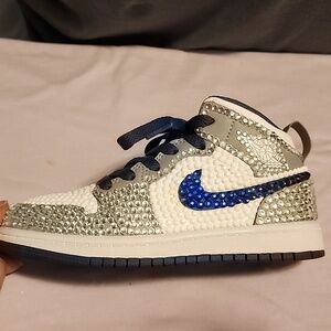 Custom Jay's with glass stones  in white, silver & blue for a child.